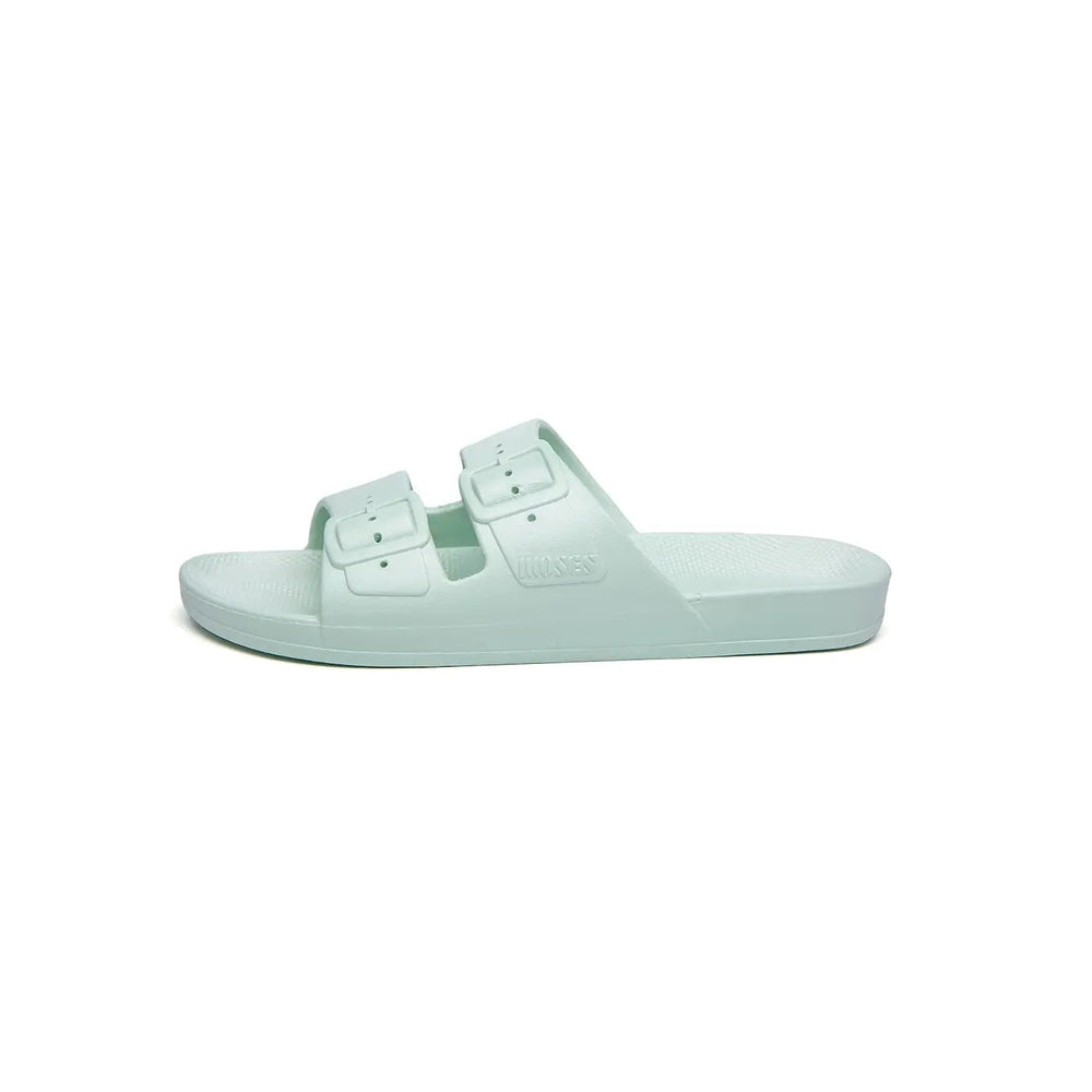 Freedom Moses Basic Sage rubber slide sandal with dual buckle straps for a secure slip-on fit.