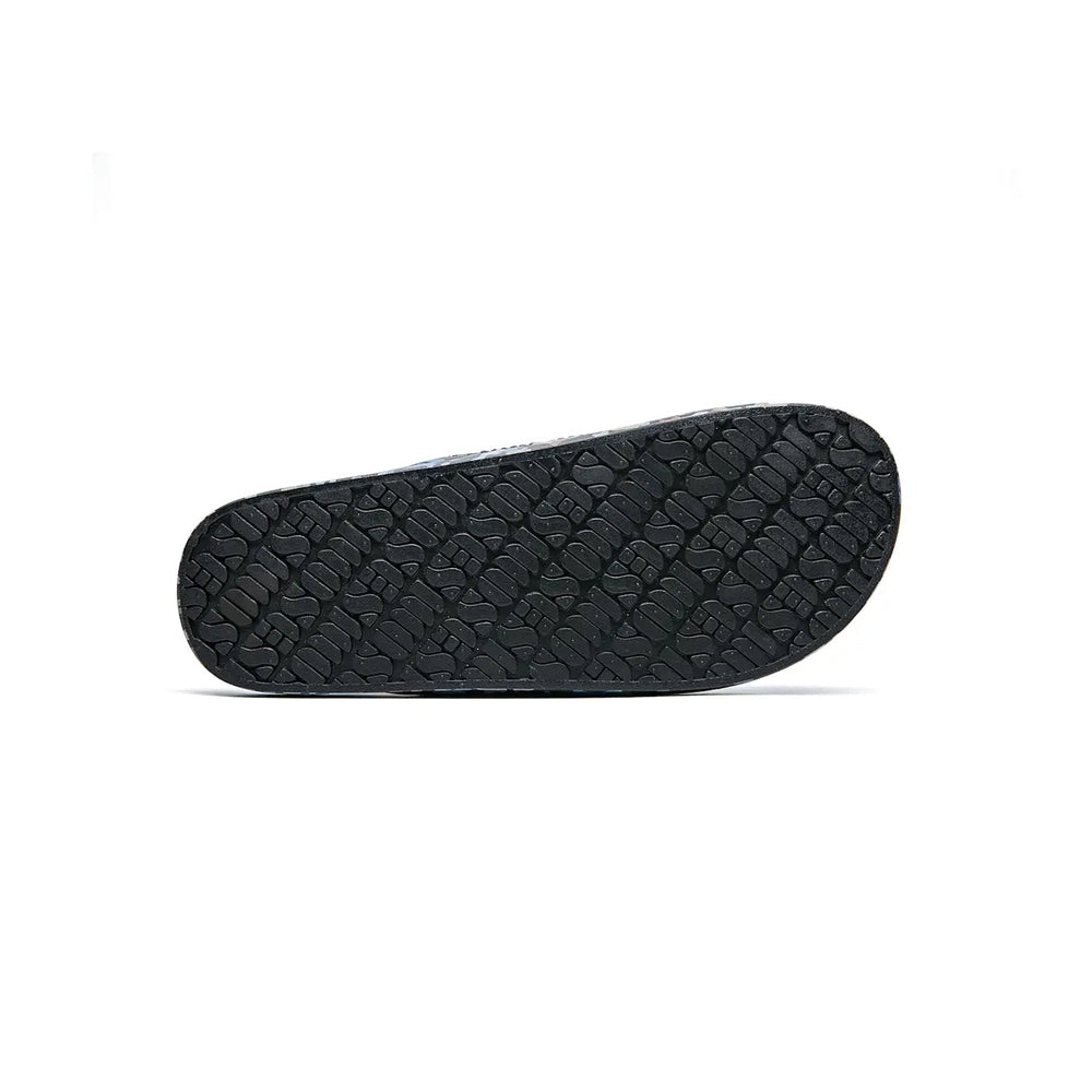 Freedom Moses Prints Mercury Black slippers, black textured sole visible in a side view.