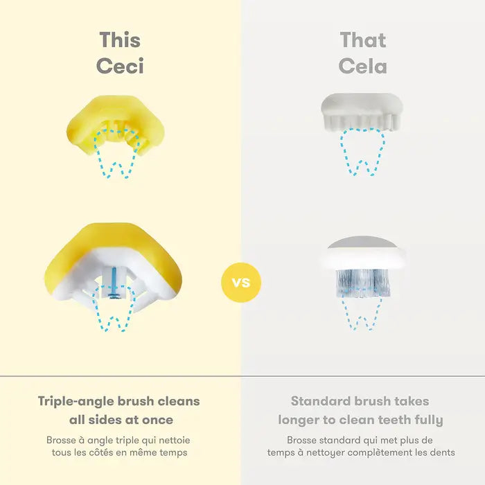 Frida Baby Grow With Me Training Toothbrush Set 6M+ 4-piece kit with yellow guards and white brush heads