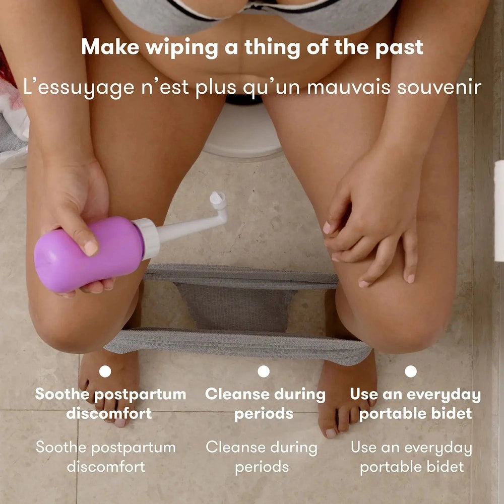 Frida Mom Upside Down Peri Bottle, purple, postpartum cleansing tool