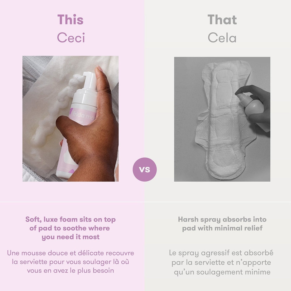 Frida Mom Witch Hazel Perineal Healing Foam bottle, pink, postnatal soothing personal care by FRIDA