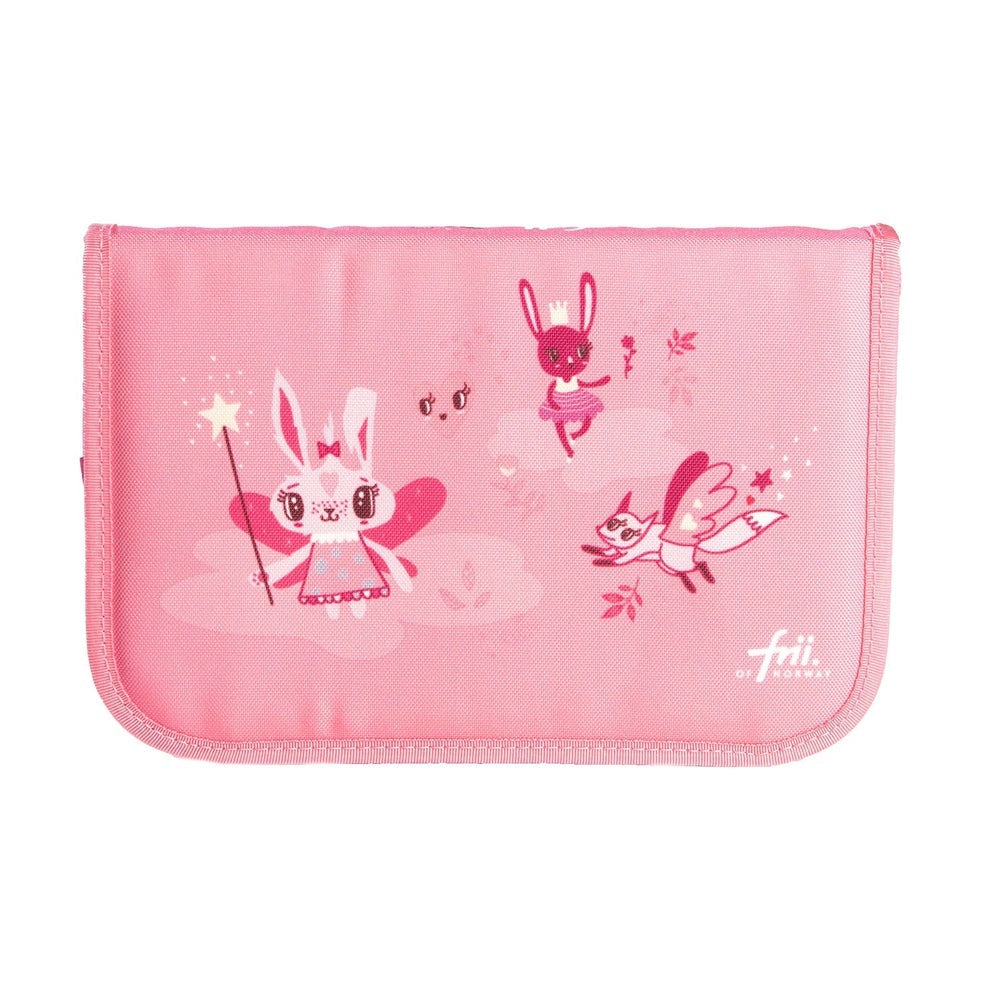 Pencil case Frii of Norway pink fabric with whimsical bunnies and wings