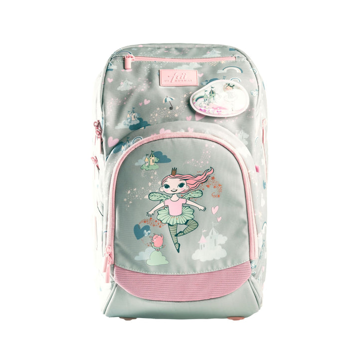 Frii of Norway school backpack ballerina 20–25L in gray with pink accents and front pocket