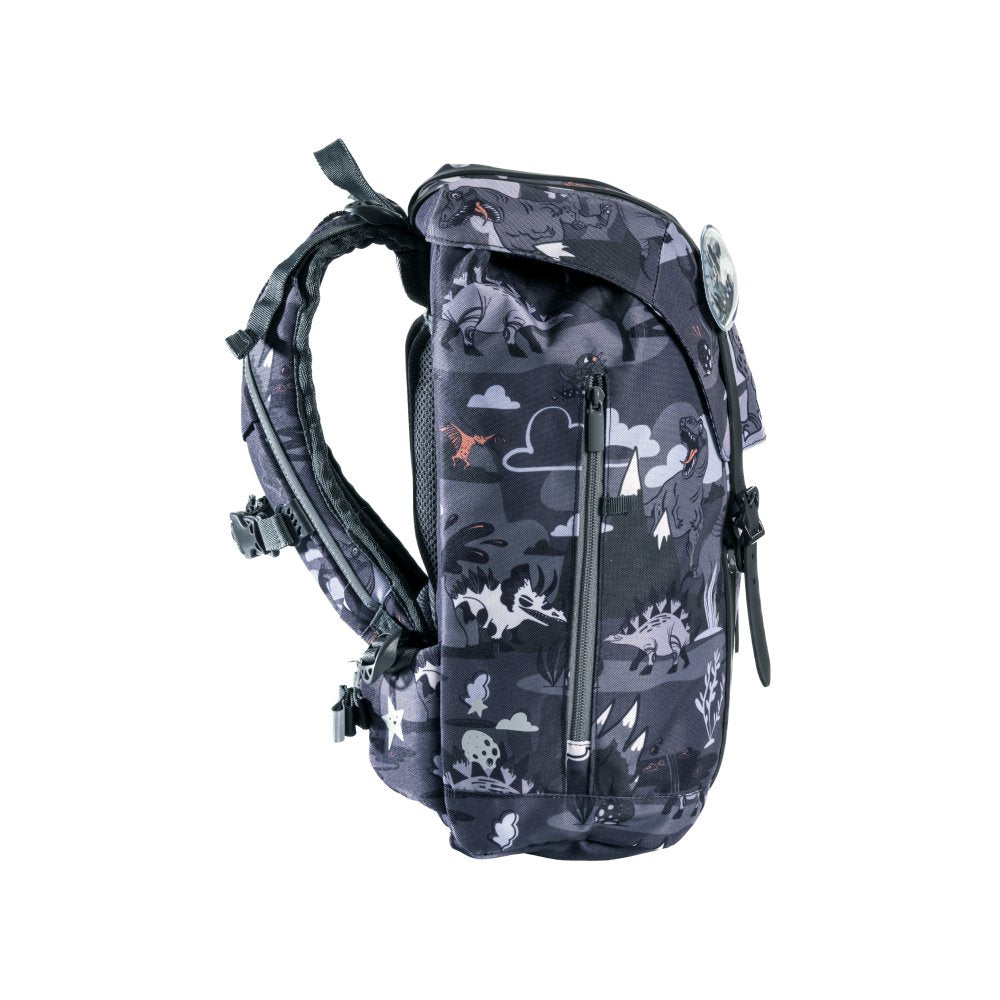 Frii of Norway 22L Dino Black school backpack with front zip pocket and padded shoulder straps