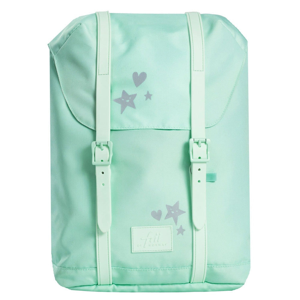 Frii of Norway school backpack 22L mint with pastel straps and star-heart print