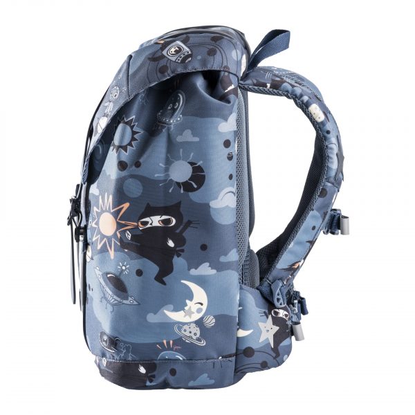 Frii of Norway Ninja backpack, blue 22L school bag with retro space print