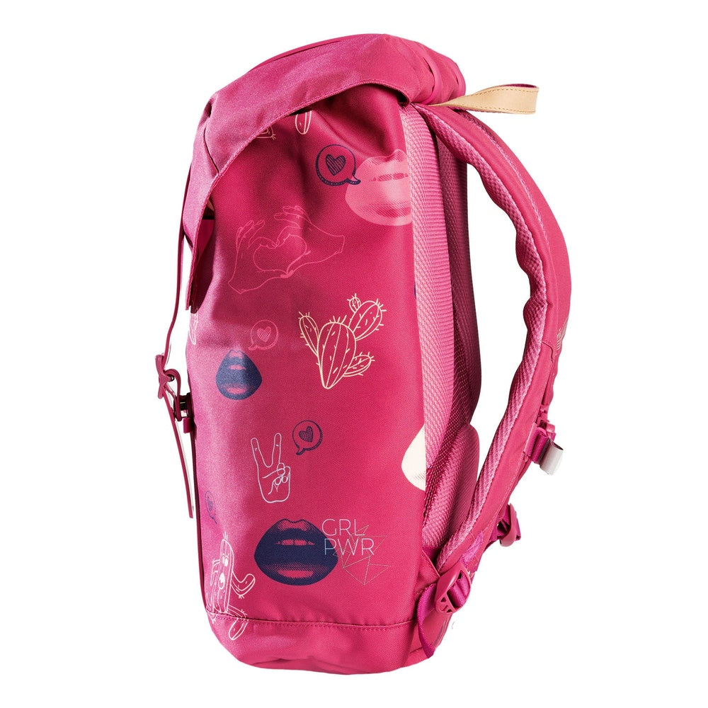 Frii Of Norway pink 30L school backpack with hearts, lips and cactus prints