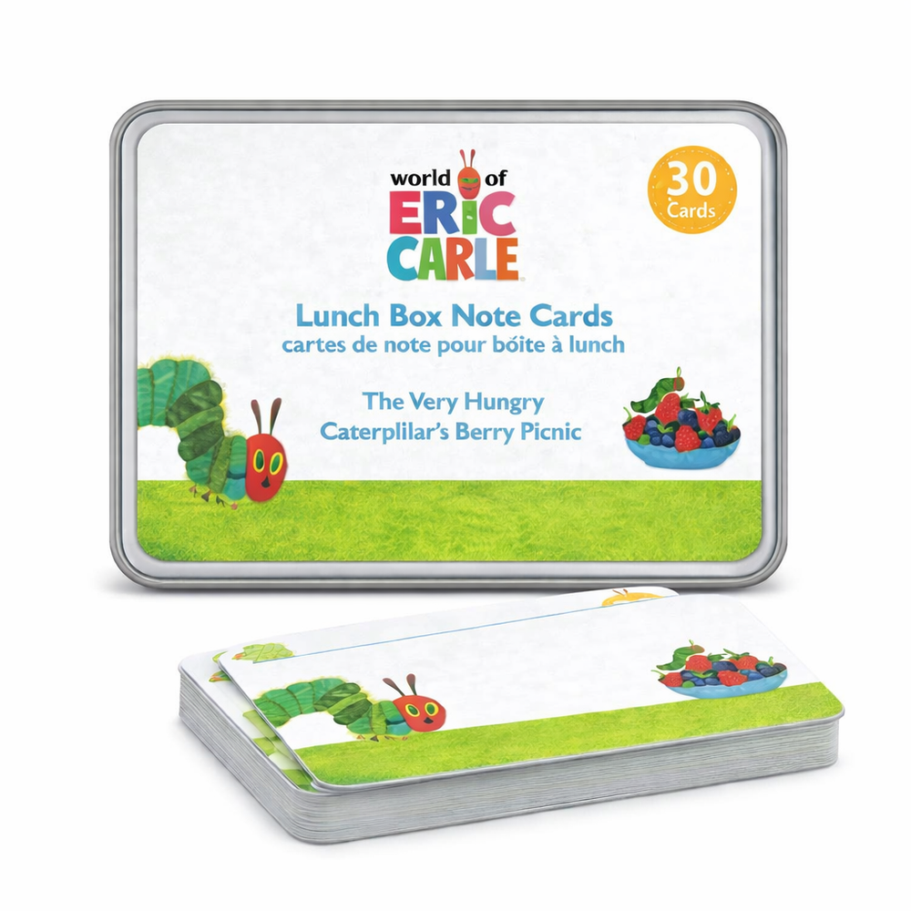Funkins Lunchbox Note Cards in White metal tin with Eric Carle artwork and 30 cards