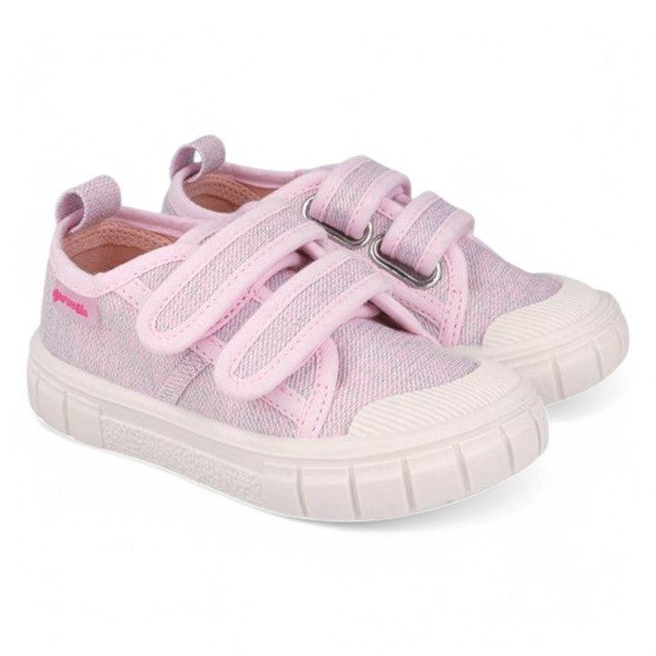 Garvalin Barefoot Children Canvas Sneakers Rosa Pink pair with double Velcro straps and white rubber sole