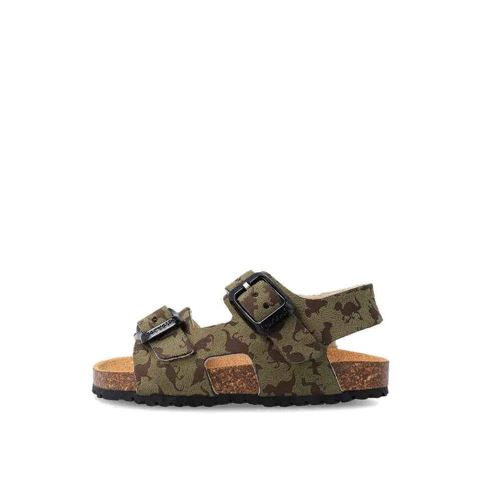 Garvalin Bio Sandals For Boy Kaki camouflage, cork footbed, two adjustable buckles fastened