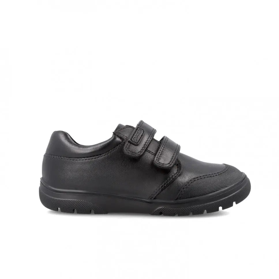 Garvalin Napa Blackschool Shoes (211701-A) in black leather with two Velcro straps fastened.