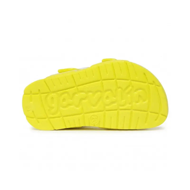 Garvalin Sandalia Hebillas Sandy yellow toddler sandal; bright grid-sole with embossed GARVALIN logo.