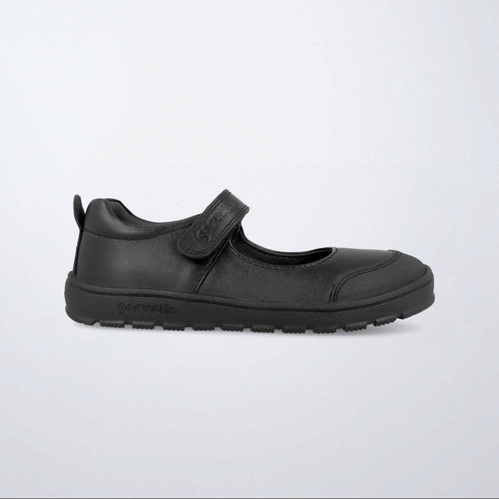Garvalin School Shoes Black Leather Barefoot Mary Jane - front view