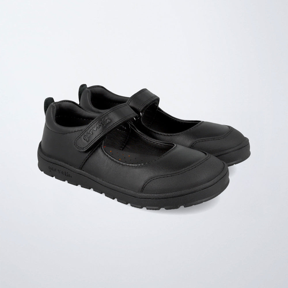 Garvalin School Shoes Black Leather Barefoot Mary Jane