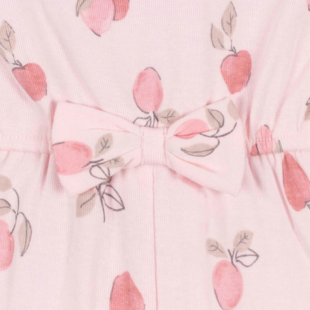 Gerber sleeveless romper Appley Sweet in pink with apple print and bow at waist