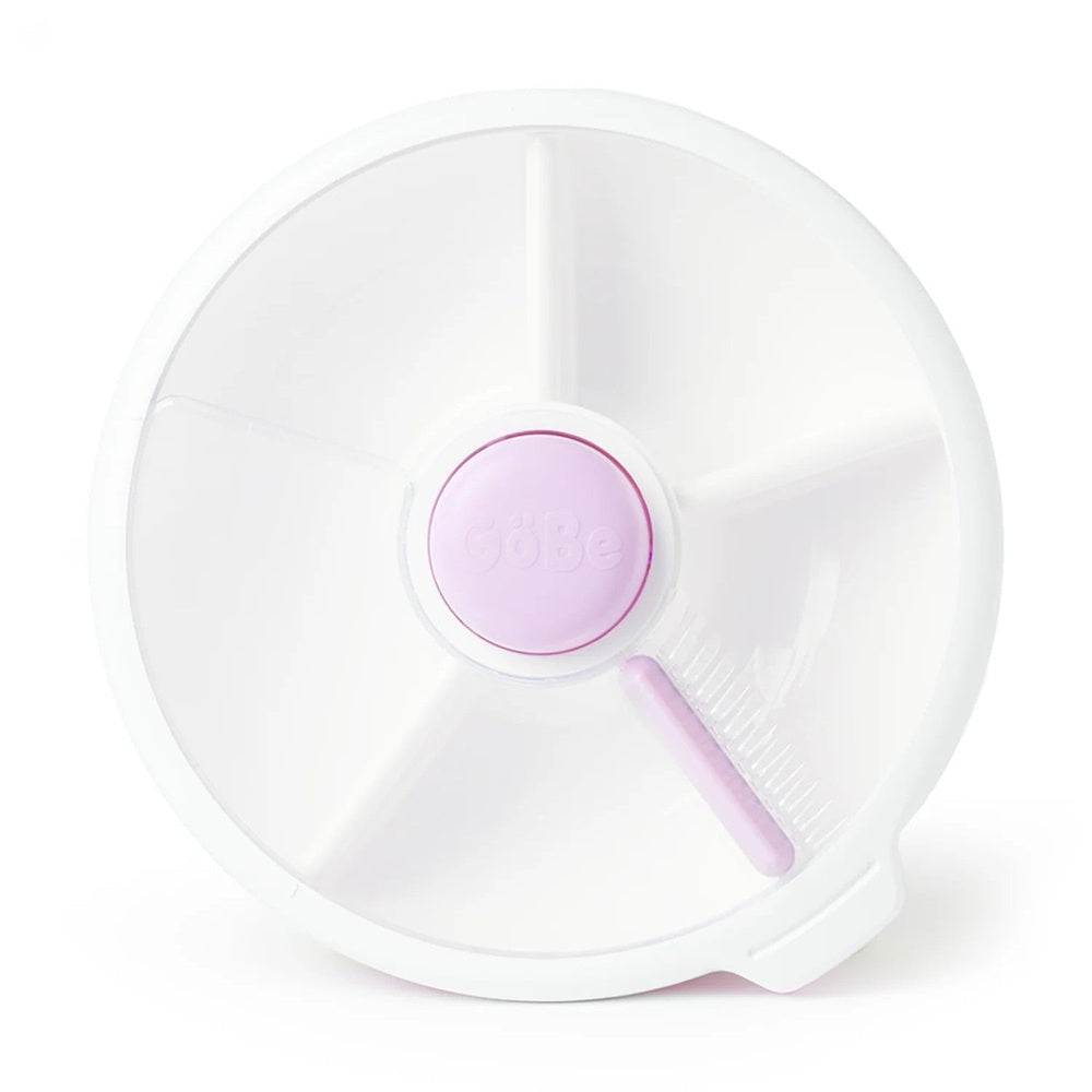 Gobe Large Snack Spinner Slide, white circular wheel with pink center cap and pastel pink rotation tab