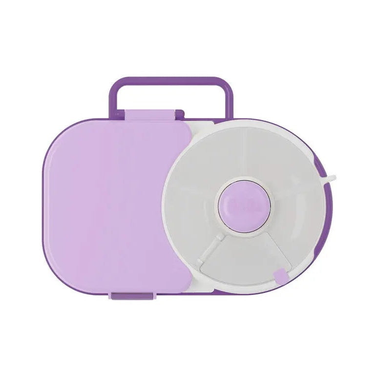 Gobe Lunchbox in lilac with white circular insert and compact handle for easy transport.