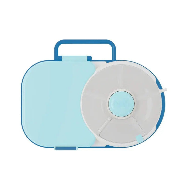 Gobe Lunchbox blue lunch box set with a round white container and sturdy carry handle.