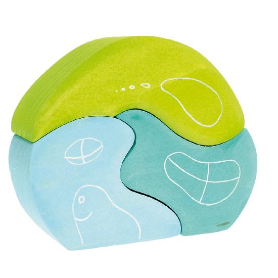 Grimm's Blocks Gnomes Bungalow 3pc wooden blocks set in lime green and sky blue