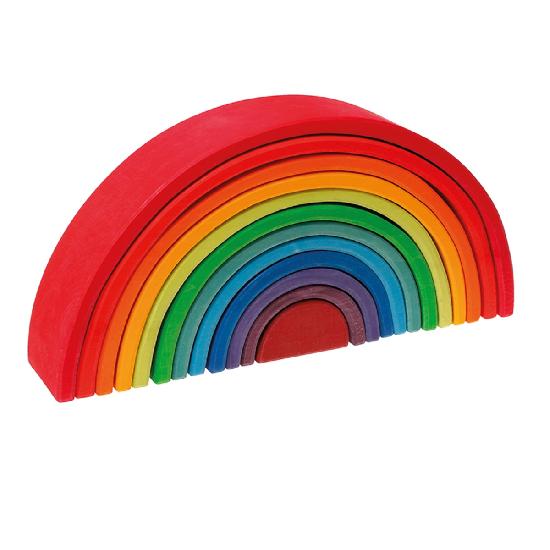 Grimm's Building Rainbow Large 12pc wooden arch set in vibrant rainbow colors