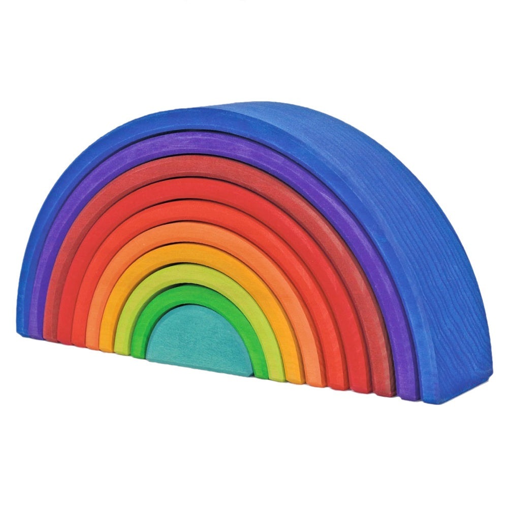 Grimm's Learning Counting Rainbow 10pc wooden rainbow block set in vibrant rainbow colors