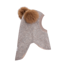 HUTTEliHUT Balaclava Wool Alpaca Pompoms - Camel Melange