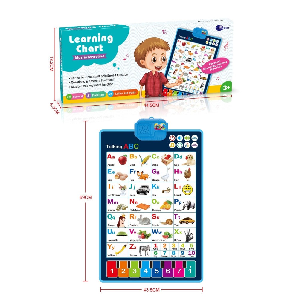 Alphabet learning hanging chart by Handsome Toys, blue plastic board with colorful A–Z grid