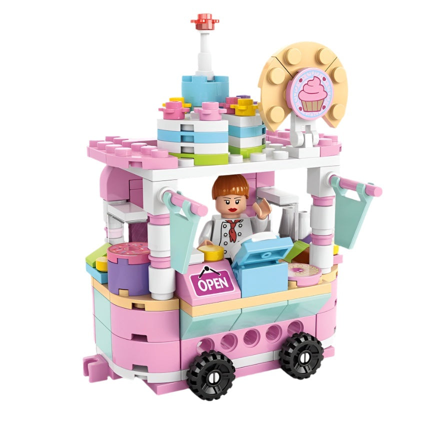 Cupcake Stall building blocks set by Handsome Toys, 157 pcs, pink pastel with minifigure cashier