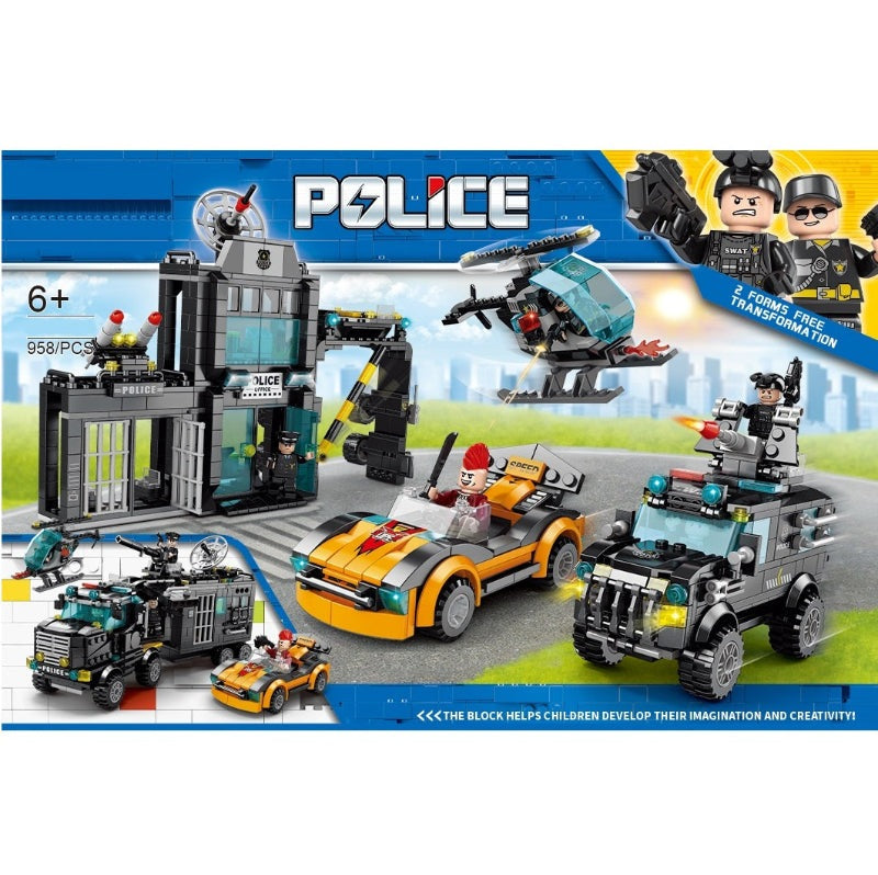 Handsome Building Block Series Police Station With Helicopter And Vehicle 958pcs