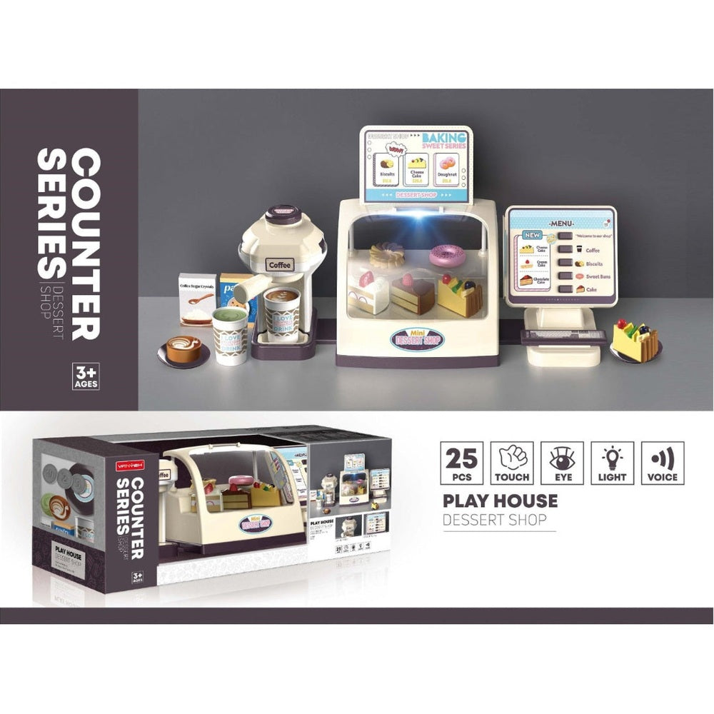 Handsome Dessert Shop by HANDSOME TOYS; 25-piece pretend play kitchen set with dessert display and coffee machine