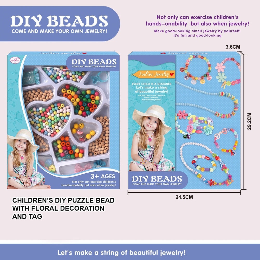 Diy Beads Beauty Set by Handsome Toys; colorful bead jewelry kit for kids with multiple beads and accessories