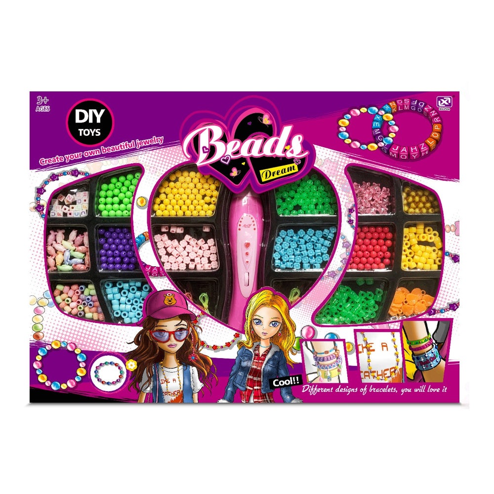 Handsome Toys DIY Beads kit, 526 pcs in colorful trays for jewelry making