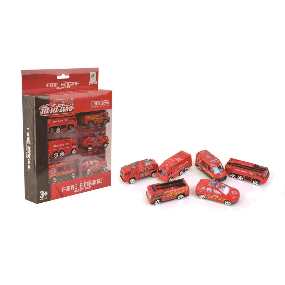Handsome Toys fire engine alloy cars, 6-pack red play vehicles for kids