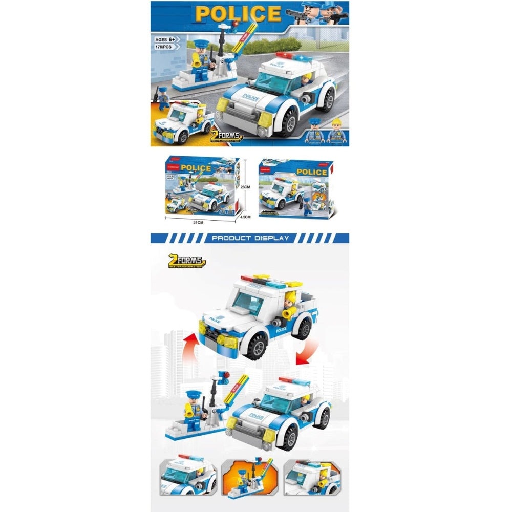 Handsome High Speed Police Car blocks set, 178pcs; blue and white police vehicle with minifigures by HANDSOME TOYS
