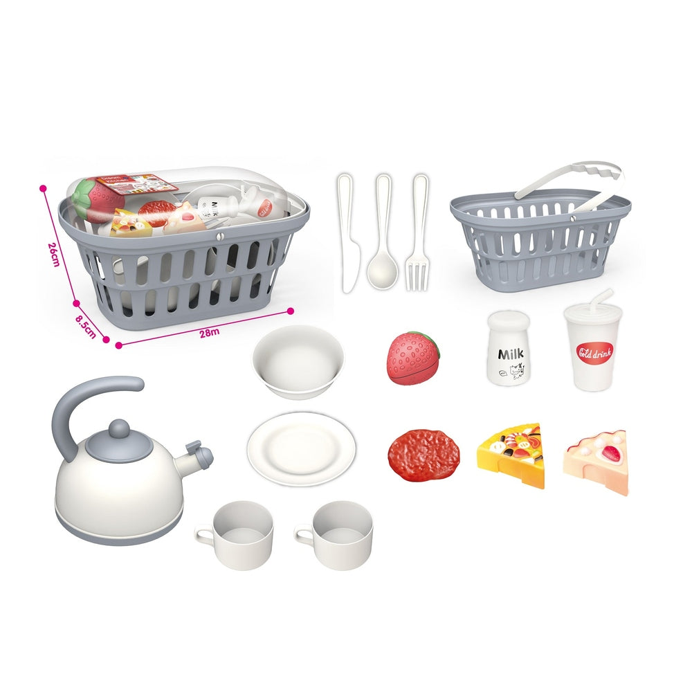 Handsome Kitchen Set Basket with Kettle 15pcs by Handsome Toys including utensils, dishes and toy foods