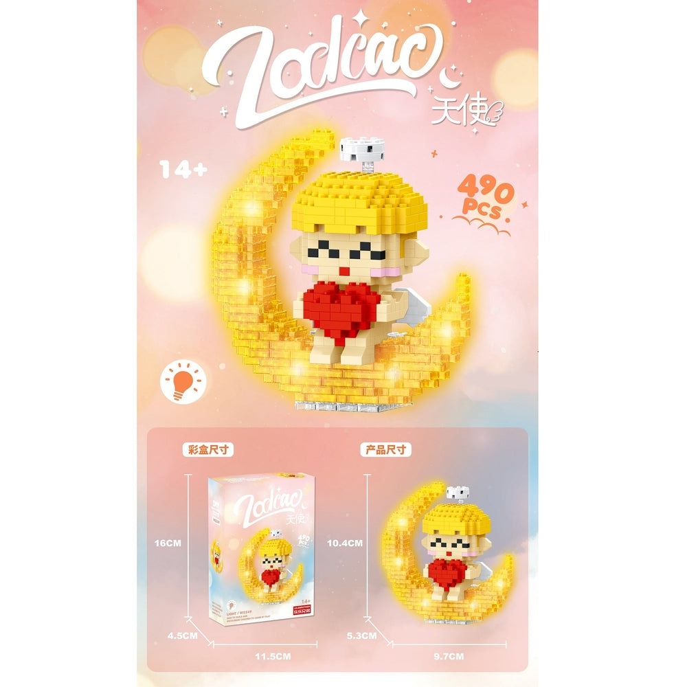 Puzzle Angel 490pcs set by HANDSOME TOYS featuring a yellow crescent moon and angel figure on a pink gradient background