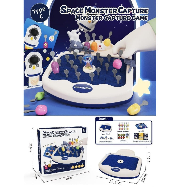 Space Monster Capture Game by Handsome Toys; blue and white tabletop board game with mini monster figures