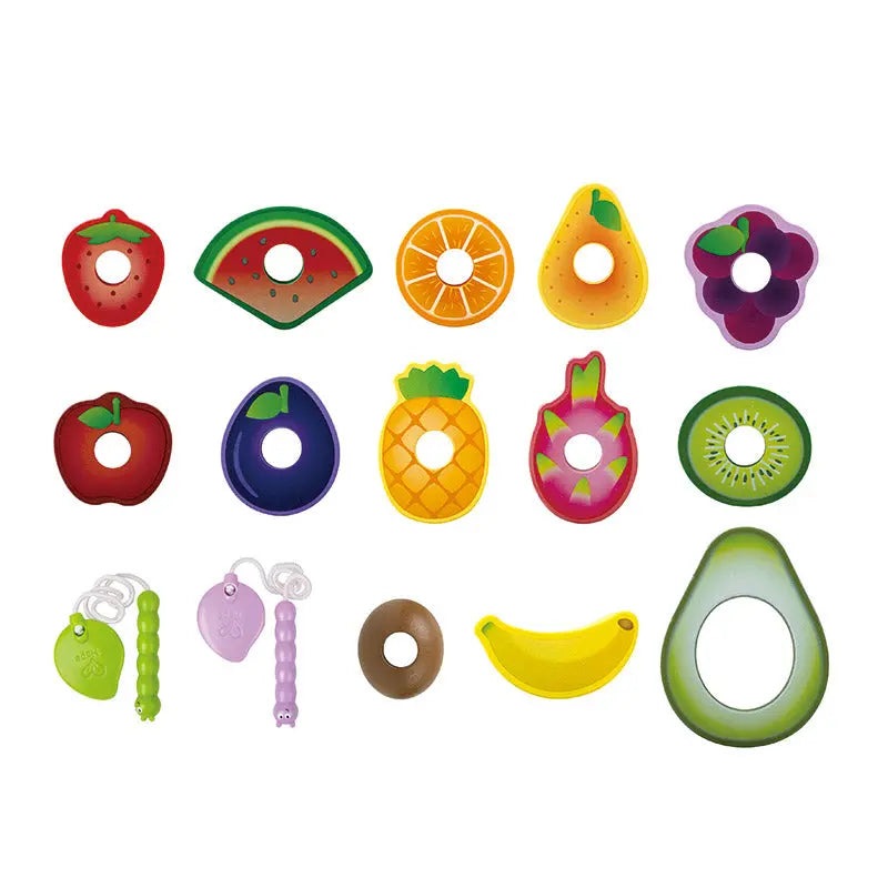 Hape Caterpillar Fruit Feast Set: 15 colorful wooden fruit shapes and accessories for babies
