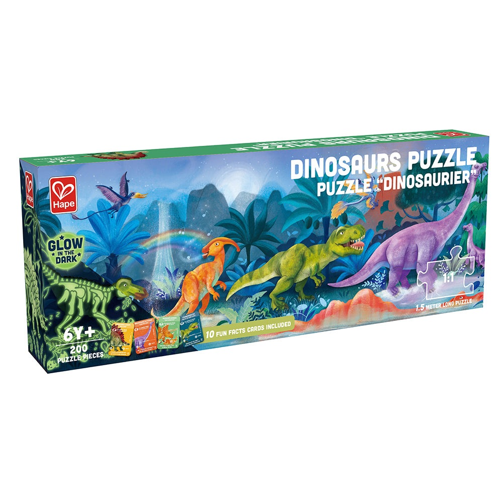 Hape Dinosaur Glow-In-The-Dark Puzzle, 200 pieces, colorful jungle scene