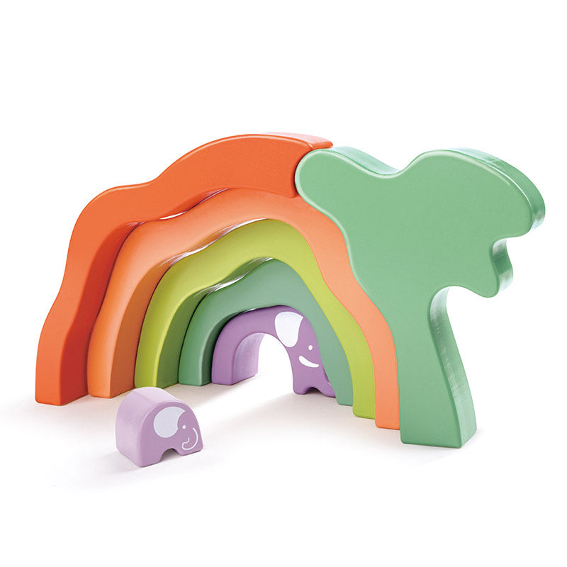 Hape Safari Elephant Stack Blocks set of 5 rainbow arches and 2 elephant blocks in pastel colors