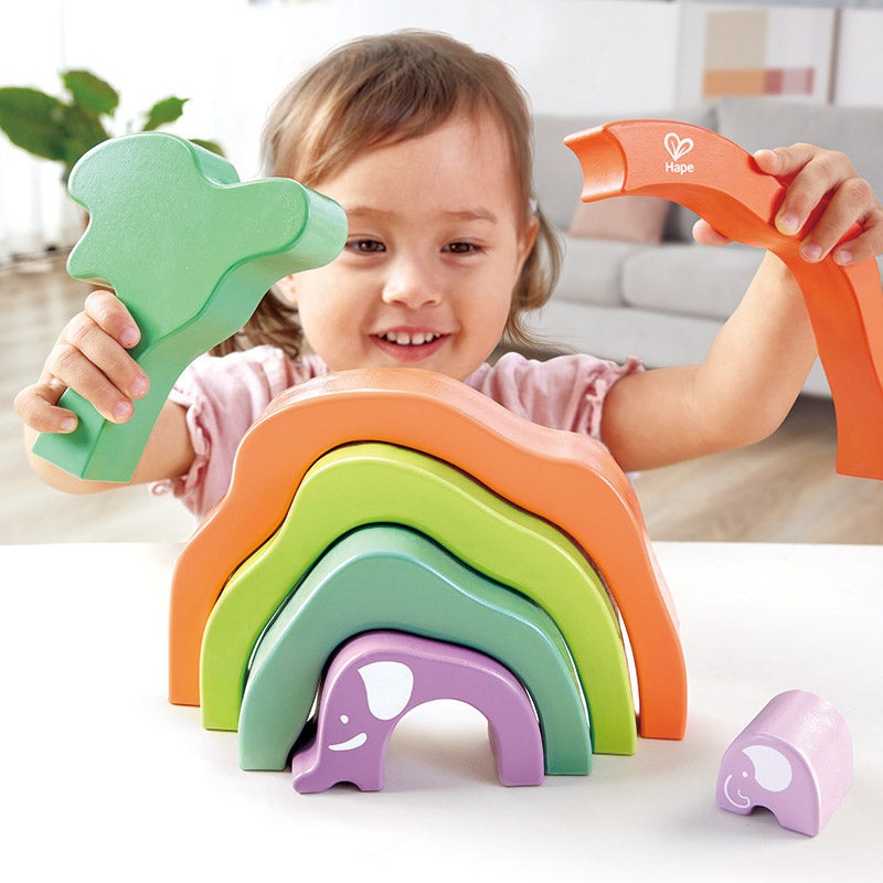 Hape Safari Elephant Stack Blocks rainbow wooden block set for toddlers