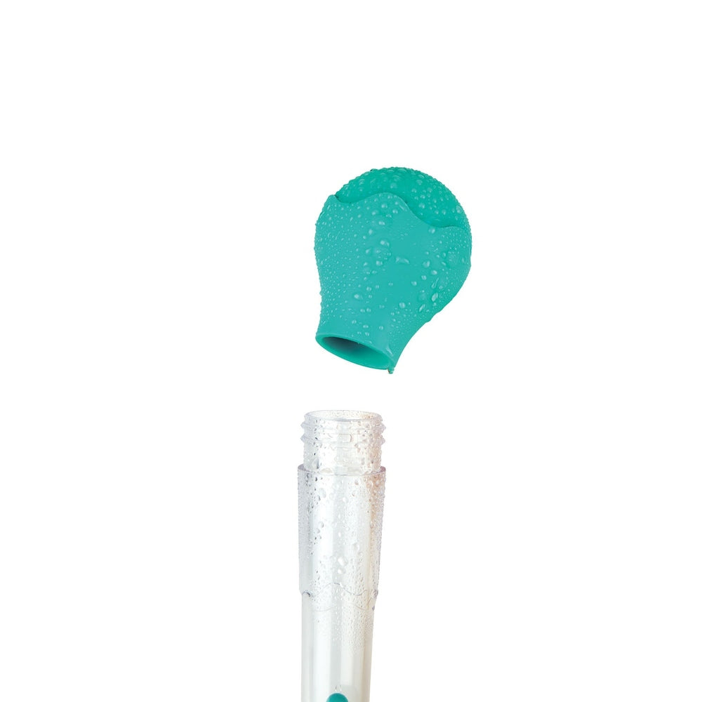 Hape Squeeze & Squirt bath toy set, 1 pc with teal textured squeeze mitt and clear bottle