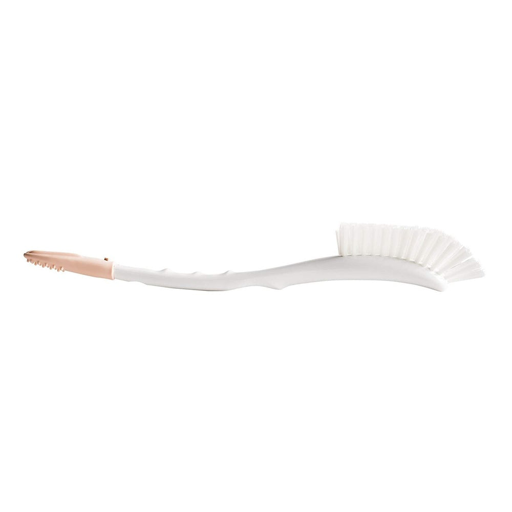 Hegen bottle brush and teat cleaner with curved white handle and peach-toned tip.