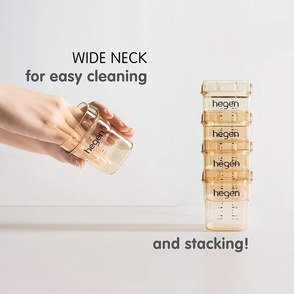 Hegen PCTO Basic Starter Kit PPSU baby bottles; six wide-neck stackable bottles in clear peach tone