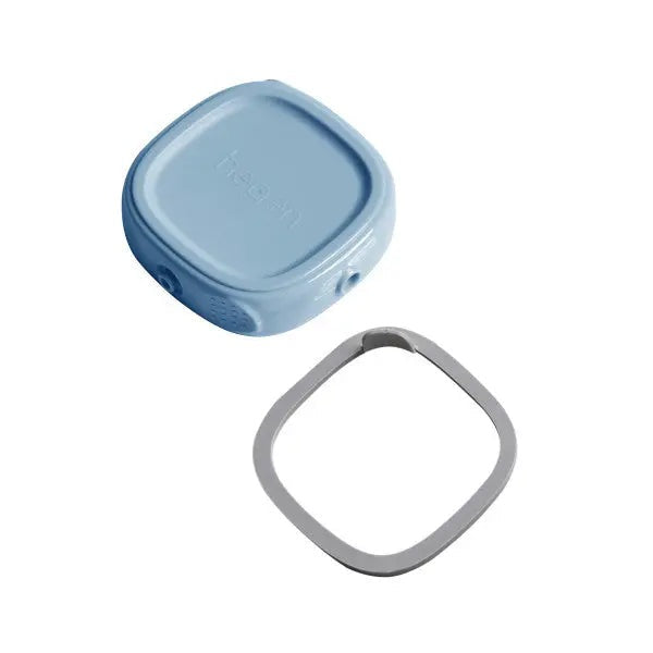 Hegen PCTO Breast Milk Storage Lid in blue with grey sealing ring, 1 pack, shown beside the lid and ring.