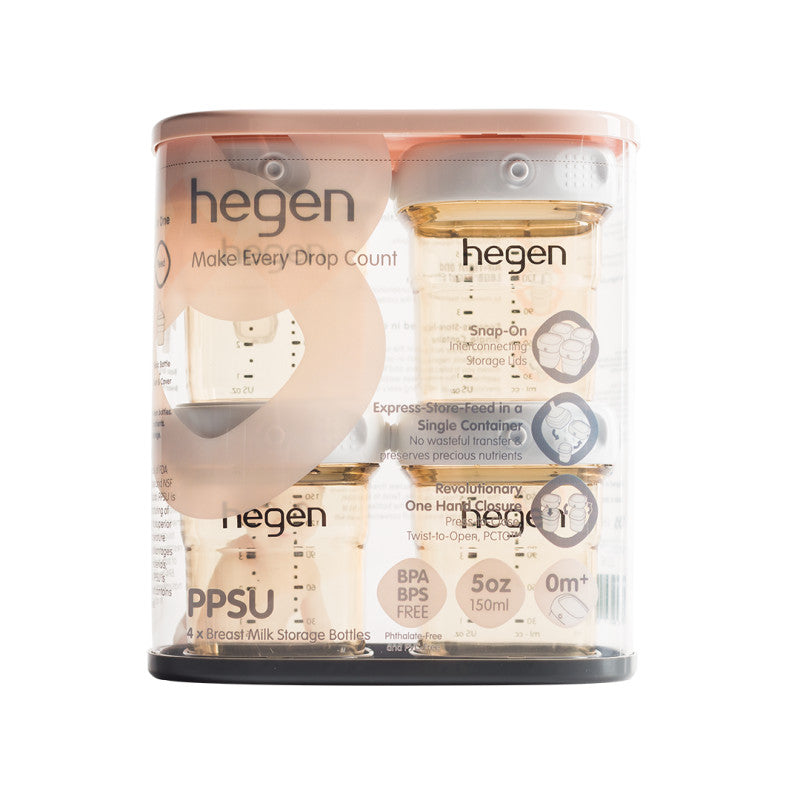 Hegen PCTO PPSU breast milk storage bottles by HEGEN, 150 ml, 4-pack in a clear storage case