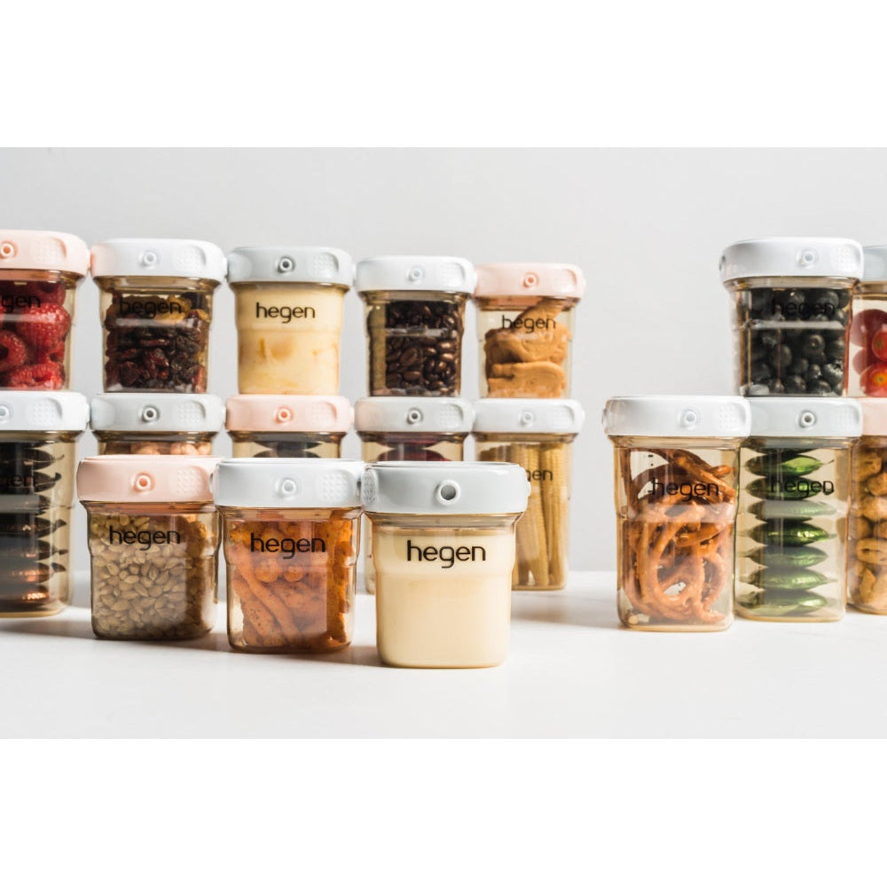 Hegen PCTO PPSU breast milk storage jars, 240 ml (8 oz), 2-pack, clear with white lids
