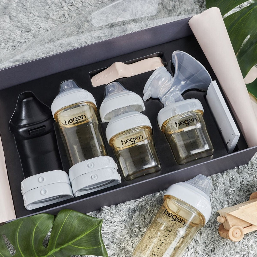 Hegen PCTO Express Store Feed Starter Kit with 4 white/clear bottles and pump accessories