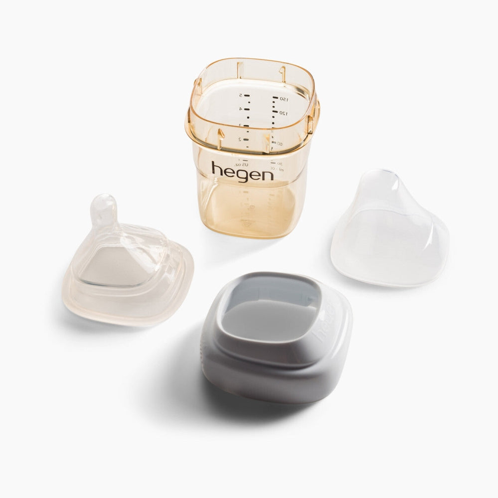 HEGEN PCTO feeding bottle PPSU 240 ml (8 oz) with tan lid and clear accessory components