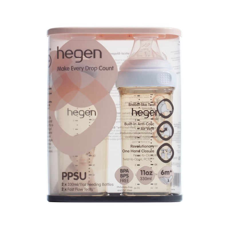 HEGEN PCTO PPSU feeding bottle two-pack, 330 ml (11 oz) with lids and teats
